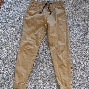 Hollister Men's Khaki Joggers with Black Drawstring